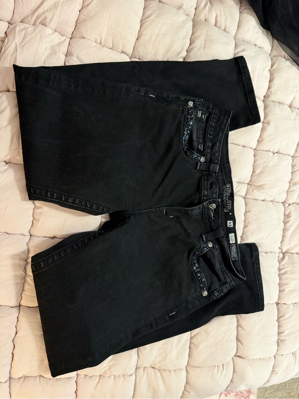 Miss Me Black Skinny Jeans with Embellished Pockets